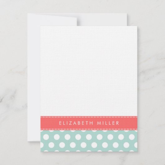 Mint & Coral Ribbon Polka Dots Monogram Note Kaart Notitiekaartje (Voorkant)