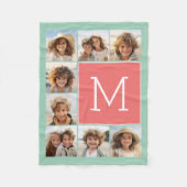 Mint Coral Square 8 Photo Collage Monogram Fleece Deken (Voorkant)