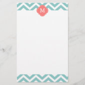 Mint & Coral Zigzags Patroonmonogram Briefpapier (Voorkant)