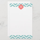 Mint & Coral Zigzags Patroonmonogram Briefpapier (Voorkant / Achterkant)
