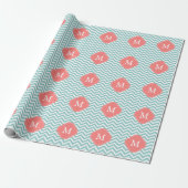 Mint & Coral Zigzags Patroonmonogram Cadeaupapier (Uitgerold)