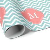 Mint & Coral Zigzags Patroonmonogram Cadeaupapier (Rol Hoek)