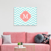 Mint & Coral Zigzags Patroonmonogram Canvas Afdruk (Insitu (Woonkamer))