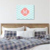 Mint & Coral Zigzags Patroonmonogram Canvas Afdruk (Insitu (Slaapkamer))