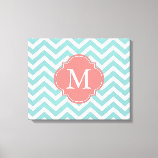 Mint & Coral Zigzags Patroonmonogram Canvas Afdruk (Voorkant)