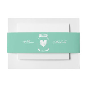 Mint country chic metselaar pot bruiloft buik band uitnodigingen wikkel
