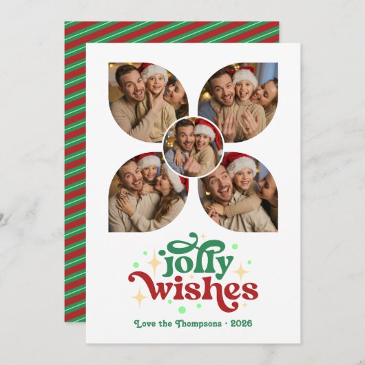 Mint & Cranberry Retro Fotocollage Kerstmis Feestdagenkaart (Voorkant / Achterkant)