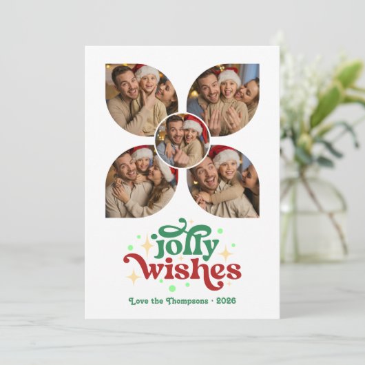 Mint & Cranberry Retro Fotocollage Kerstmis Feestdagenkaart (Staand voorkant)