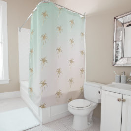 Mint Cream Ombre Tropical Gold Palm Trees Douchegordijn