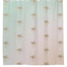 Mint Cream Ombre Tropical Gold Palm Trees  Douchegordijn
