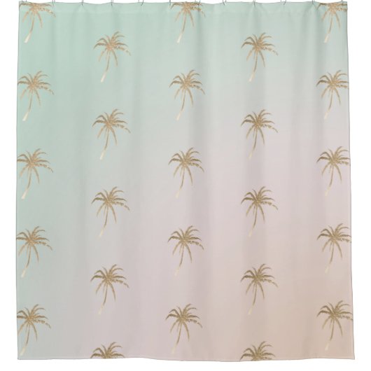 Mint Cream Ombre Tropical Gold Palm Trees Douchegordijn (Voorkant)