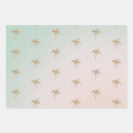 Mint Cream Ombre Tropical Gold Palm Trees Inpakpapier Vel