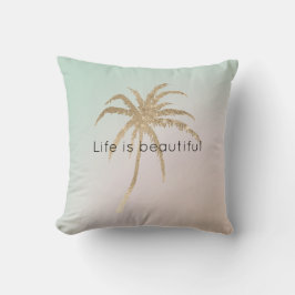 Mint Cream Ombre Tropical Gold Palm Trees          Kussen