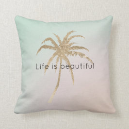 Mint Cream Ombre Tropical Gold Palm Trees Kussen