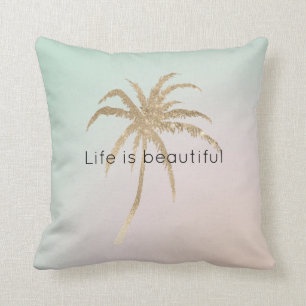 Mint Cream Ombre Tropical Gold Palm Trees          Kussen