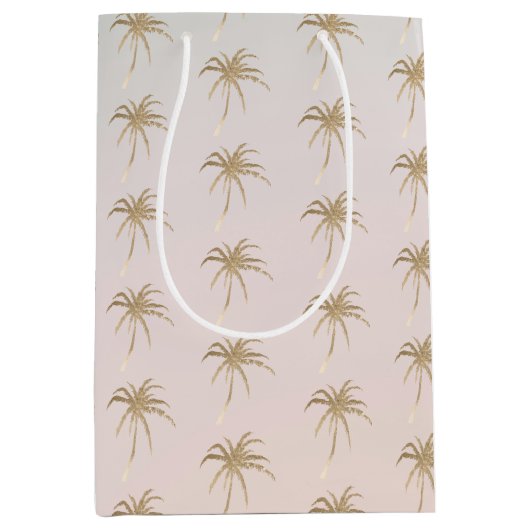 Mint Cream Ombre Tropical Gold Palm Trees Medium Cadeauzakje (Voorkant)