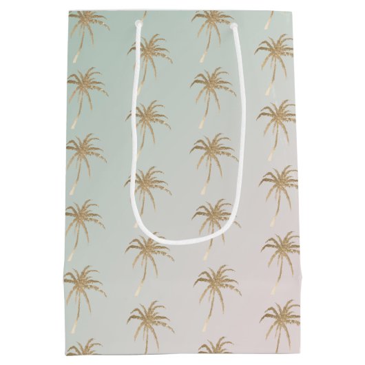 Mint Cream Ombre Tropical Gold Palm Trees Medium Cadeauzakje (Achterkant)