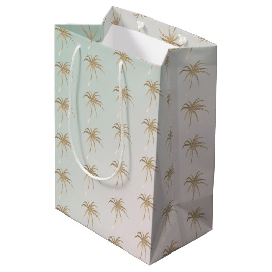 Mint Cream Ombre Tropical Gold Palm Trees          Medium Cadeauzakje (Achterkant Gekanteld)