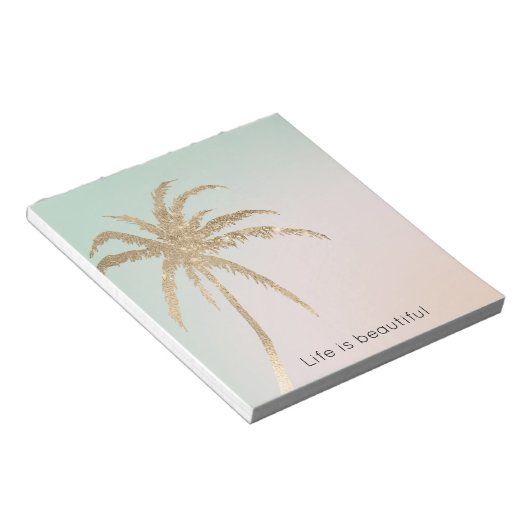 Mint Cream Ombre Tropical Gold Palm Trees Notitieblok (Schuin)
