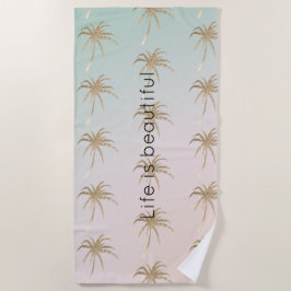 Mint Cream Ombre Tropical Gold Palm Trees Strandlaken