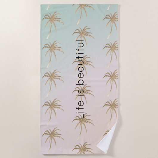Mint Cream Ombre Tropical Gold Palm Trees Strandlaken (Voorkant)