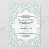 Mint Cross witte damast burlap Eerste Communie Kaart (Voorkant / Achterkant)