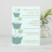 Mint Cupcake 60th Birthday Party Invitation Kaart (Staand voorkant)