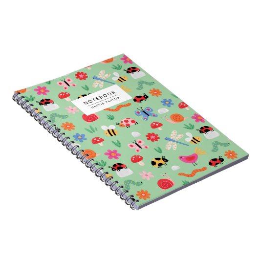 Mint Cute Bugs Pattern Notebook Notitieboek (Rechterzijde)