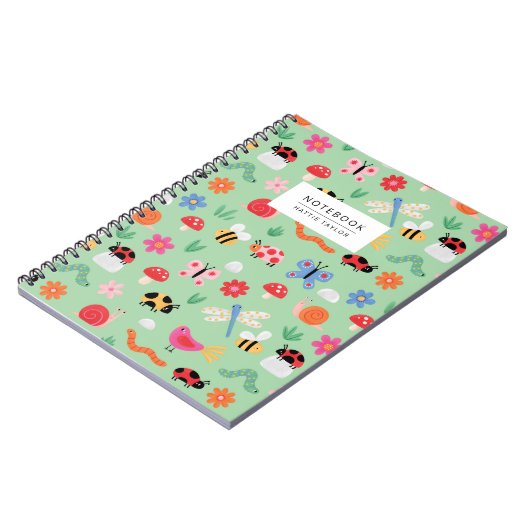 Mint Cute Bugs Pattern Notebook Notitieboek (Linkerzijde)