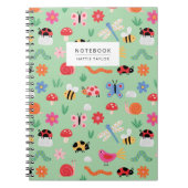Mint Cute Bugs Pattern Notebook Notitieboek (Voorkant)