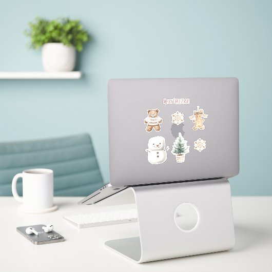 Mint Cute Christmas Snowman Sticker (Laptop op bureau)
