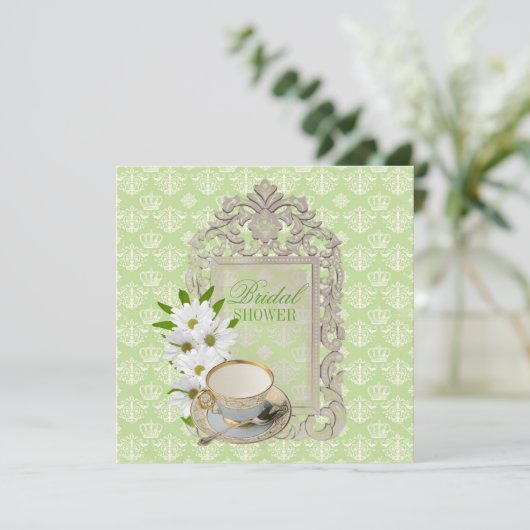 Mint Daisy Vrijgezellenfeest Tea Party Uitnodiging (Staand voorkant)