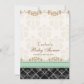 MINT DAMASK BABY CARRIAGE BABY SHOWER KAART (Achterkant)
