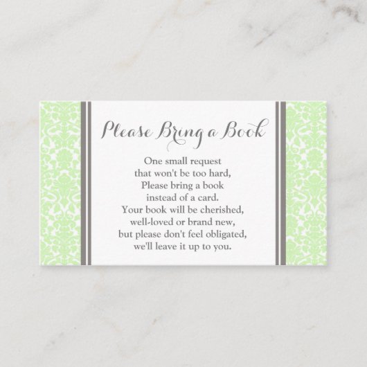 Mint Damask Baby shower Book Request Kaart (Voorkant)