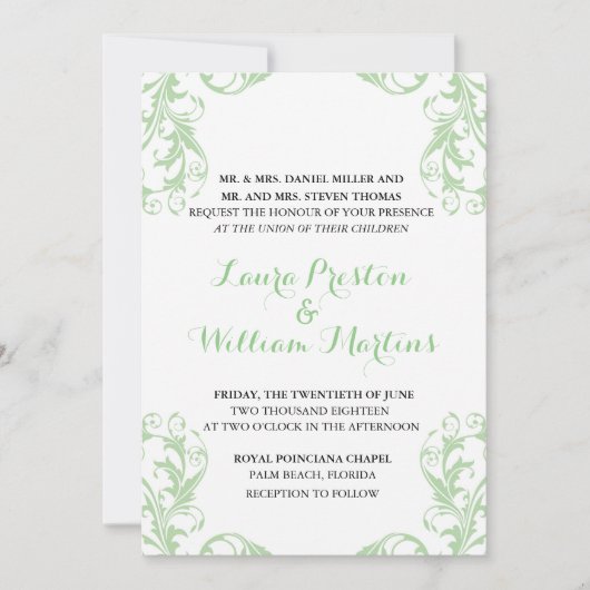 Mint Damask bruiloft uitnodiging (Voorkant)