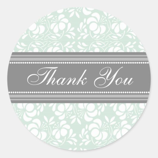 Mint Damask Dank u bruiloft envelop afdichtingen Ronde Sticker (Voorkant)