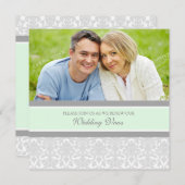 Mint Damask Foto Wedding Vow Renewal Uitnodigingen (Voorkant / Achterkant)