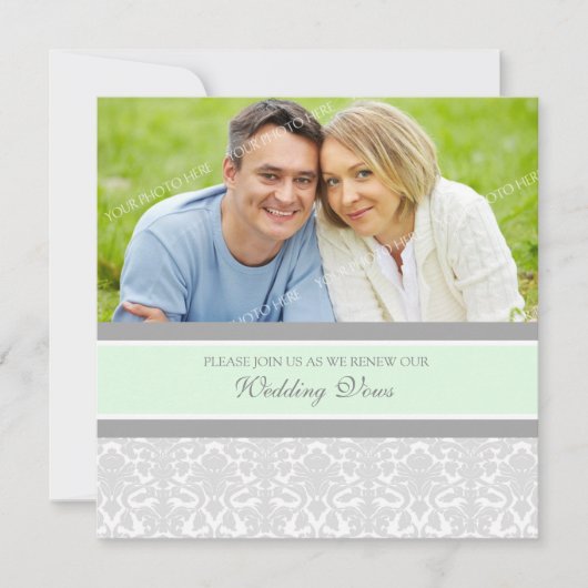 Mint Damask Foto Wedding Vow Renewal Uitnodigingen (Voorkant)