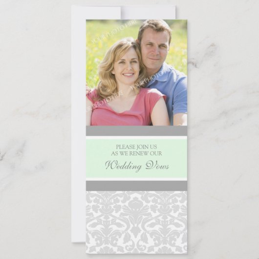 Mint Damask Foto Wedding Vow Renewal Uitnodigingen (Voorkant)