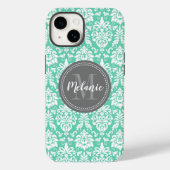 Mint Damask Gray Monogram Naam Case-Mate iPhone Case (Achterkant)