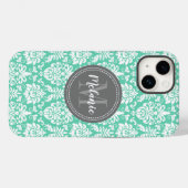 Mint Damask Gray Monogram Naam Case-Mate iPhone Case (Achterkant (horizontaal))