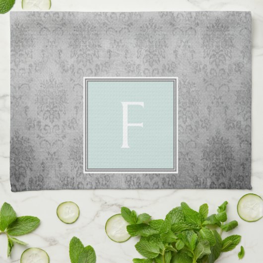 Mint  Damask Monogram Handdoek (Gevouwen)