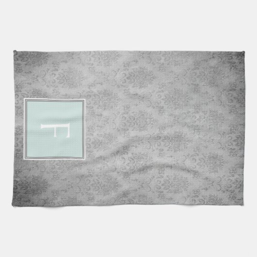Mint  Damask Monogram Handdoek (Horizontaal)