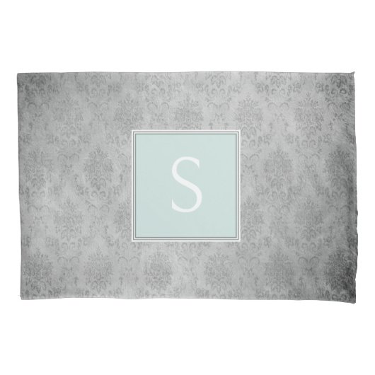 Mint Damask Monogram Kussensloop (Voorkant)