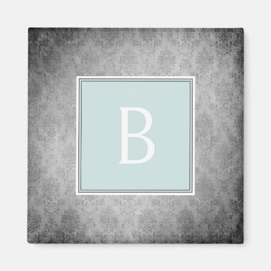 Mint  Damask Monogram Magnet (Voorkant)
