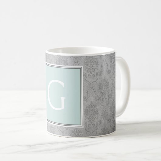 Mint Damask Monogram Mok (Voorkant rechts)