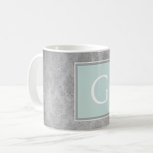 Mint Damask Monogram Mok (Voorkant links)