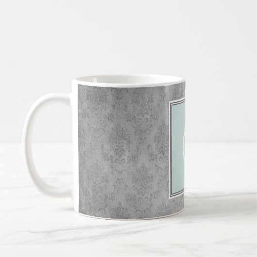 Mint Damask Monogram Mok (Links)