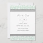 Mint Damask Photo Wedding Save the Date Card (Voorkant)