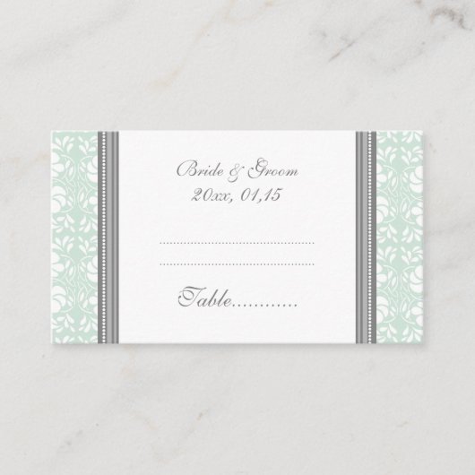 Mint Damask Trouwtafel Plaats Instelling Kaarten Plaatskaartje (Voorkant)
